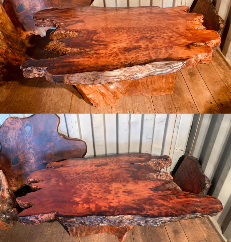 Redwood Lace Burl Coffee Table with Root Base