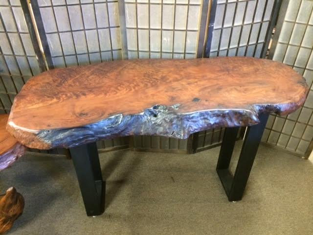 Redwood Burl Table with Steel Legs
