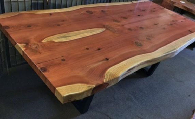 Book-matched Redwood Dining Table with Steel Legs