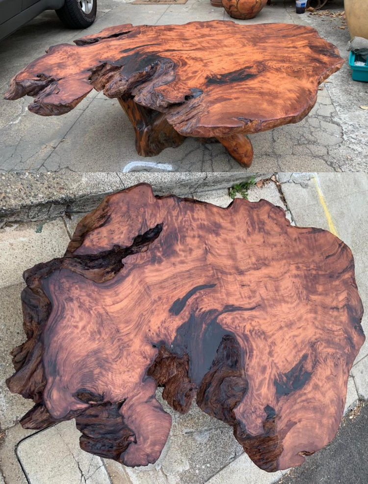 Redwood Burl Coffee Table with Root Base